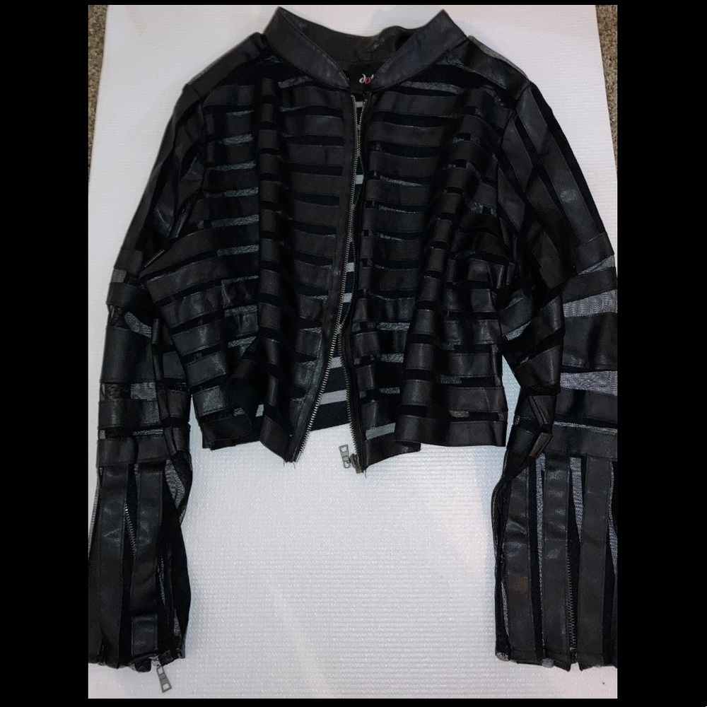 Faux leather and mesh striped jacket